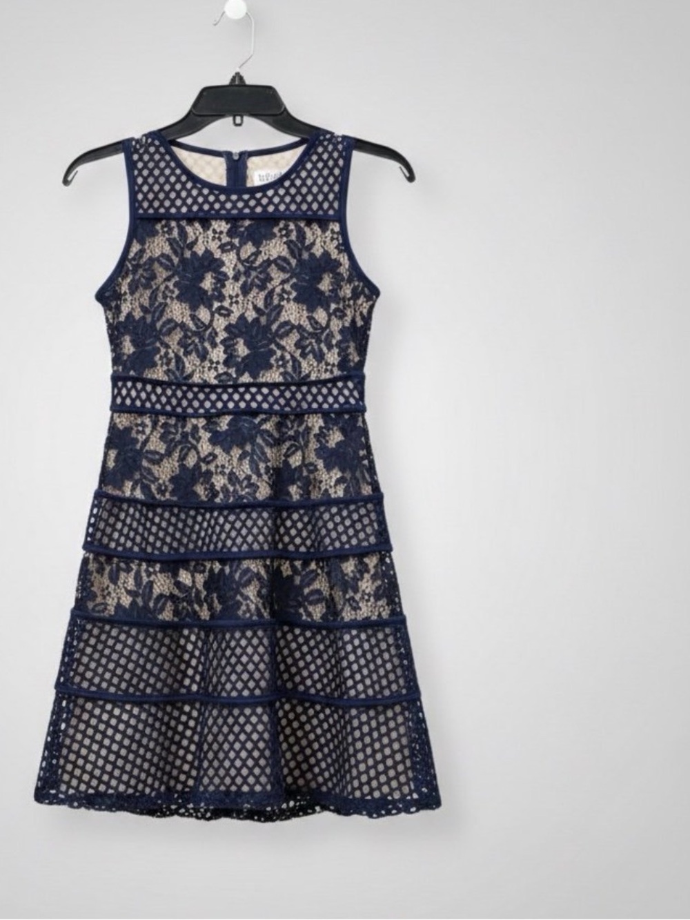 Blush Navy Lace & Mesh Tiered Party Dress for Girls